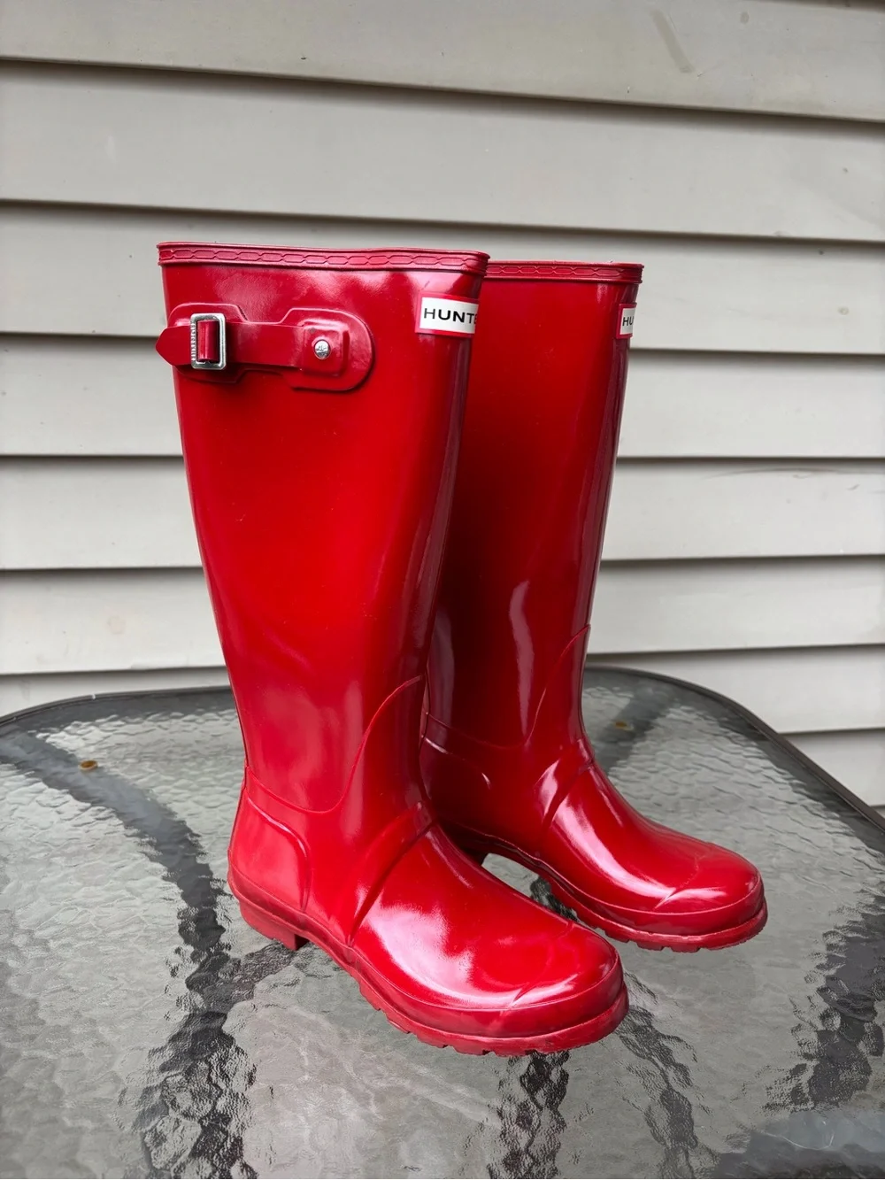 Original Hunter Gloss Military Red Tall Rain Boots size 7 NIB